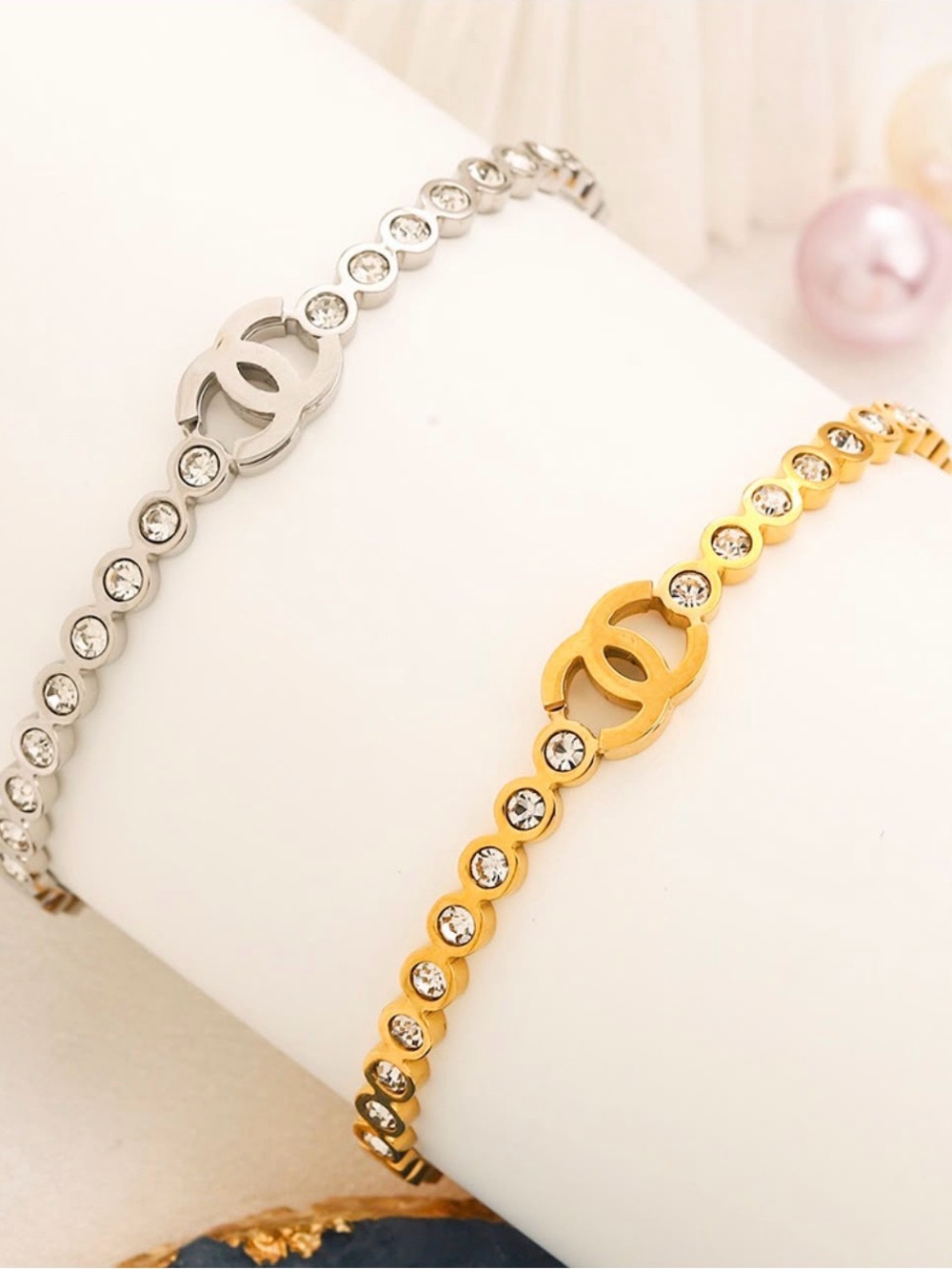 Gold Interlock Logo Crystal-Accented Bracelets